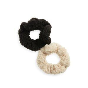 New Tucker + Tate 2-Pack Fleece Scrunchies Hair Accessory Black Beige NWT